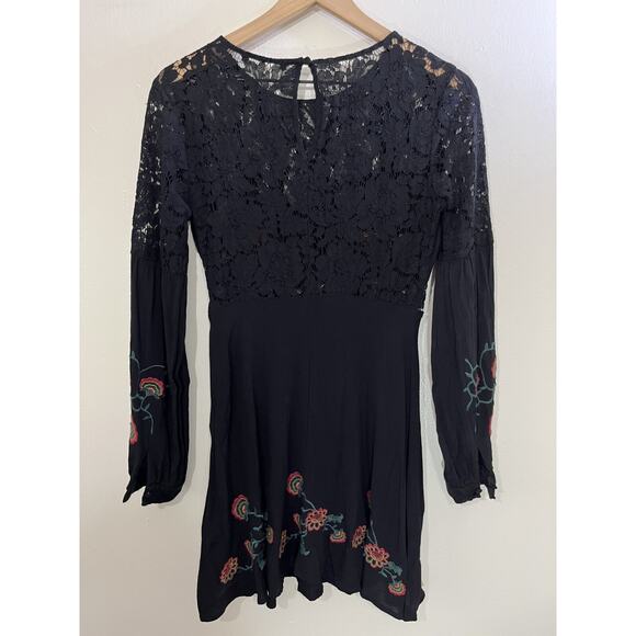 Y2K Fairygoth Romantic Babydoll Dress XS Floral Embroidery Whimsigoth Cottage - Picture 2 of 16